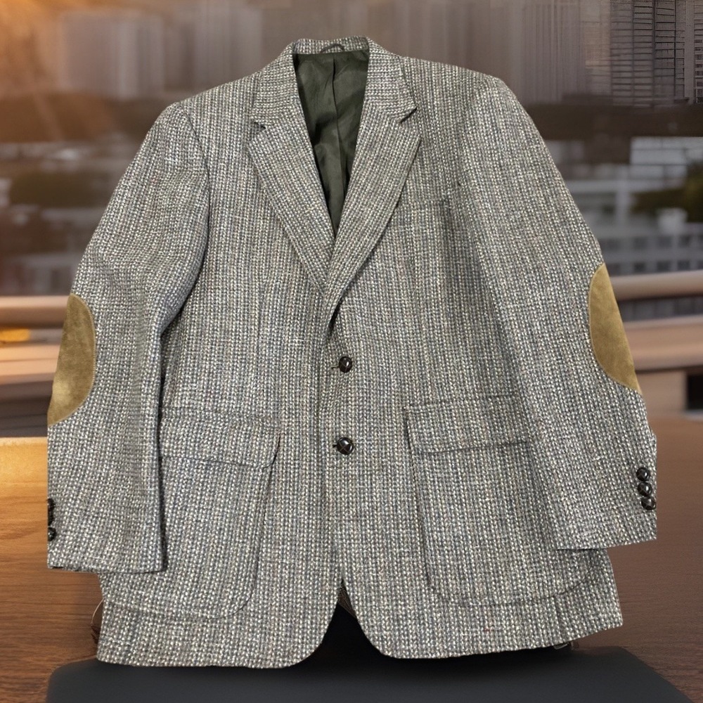 Vintage Woodmere 100% Wool Tweed Blazer 41R Elbow Patch Grandpa Preppy Coat